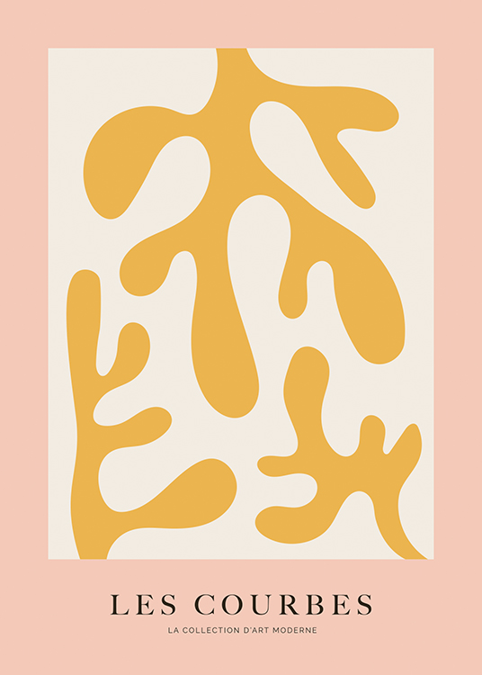  – Grafische Illustration mit abstrakten Korallen in Gelb vor einem hellgrauen und rosa Hintergrund