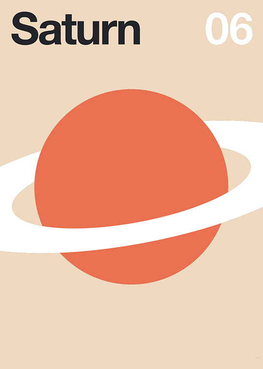  – Grafische Illustration des Planeten Saturn als roter Kreis, der von einem weißen Ring umgeben ist