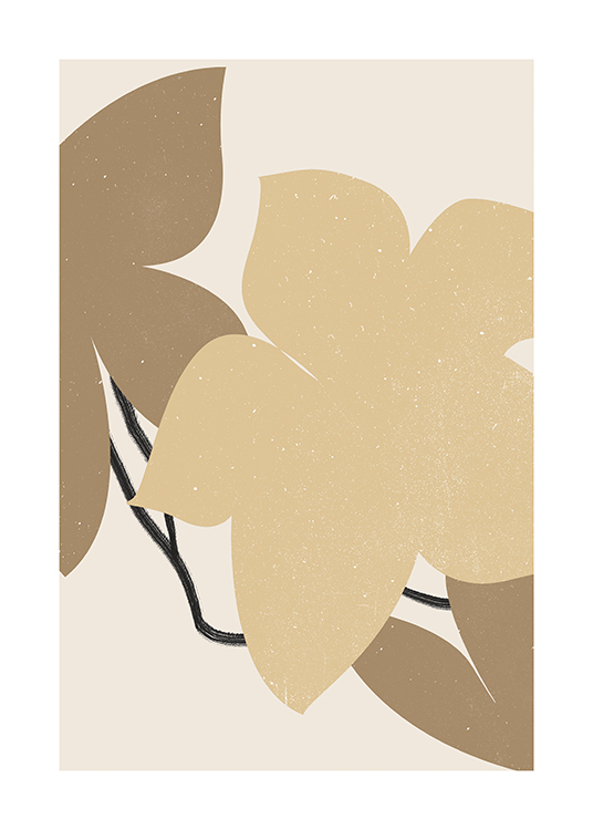  – Grafische Darstellung von beigen und braunen Blumen mit weißen Tüpfelchen auf einem Hintergrund in hellem Beige