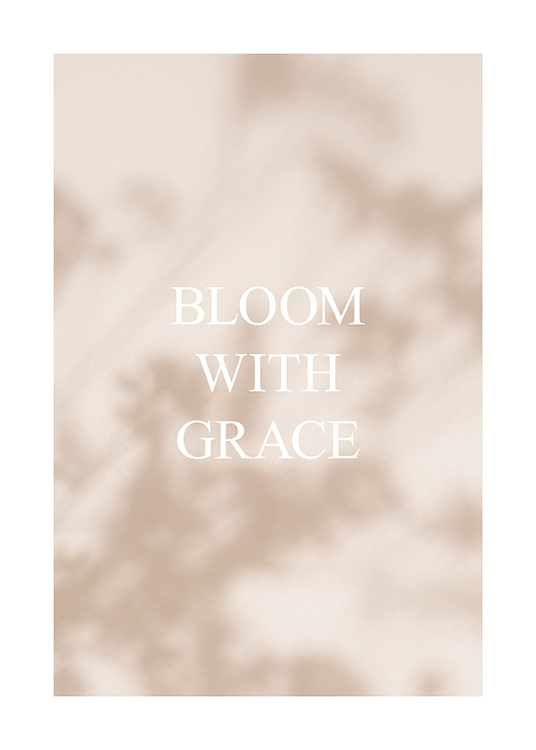  – Fotografie von Blumenschatten vor einem hellbeigem Hintergrund mit weißem Text