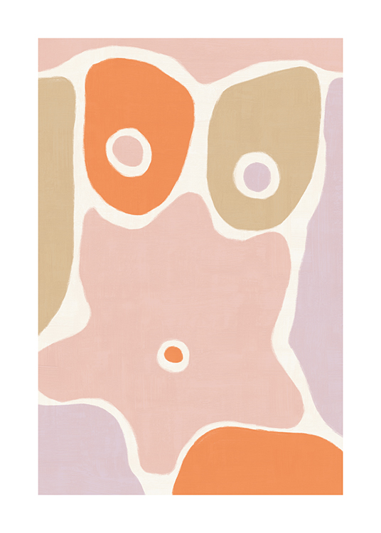  – Abstrakte Illustration eines Körpers aus Elementen in Lila, Rosa, Orange und Beige