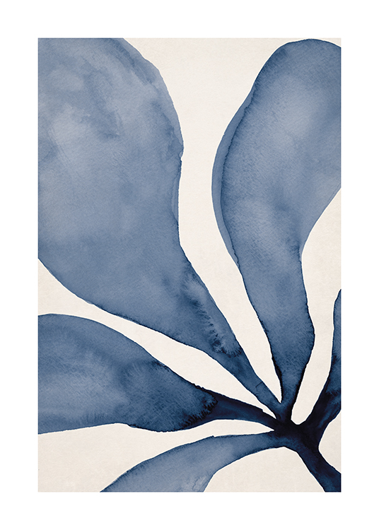  – Aquarell-Illustration einer blauen Alge mit großflächigen Blättern vor einem hellbeigen Hintergrund