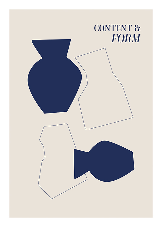  – Grafische Illustration mit abstrakten Formen und Vasen auf beigem Hintergrund
