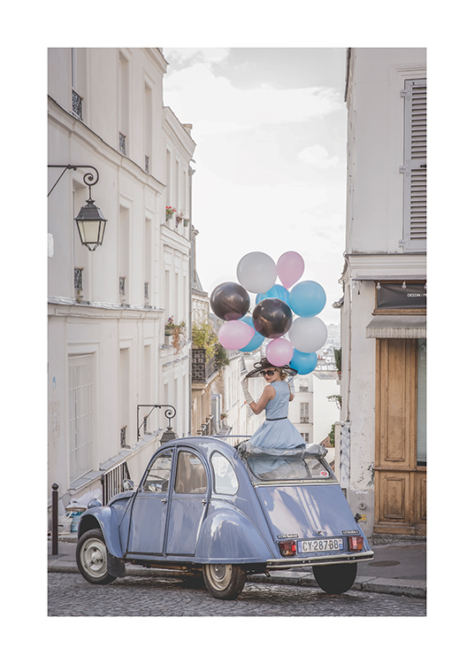Joyeux Anniversaire Poster Blauer Oldtimer Desenio De