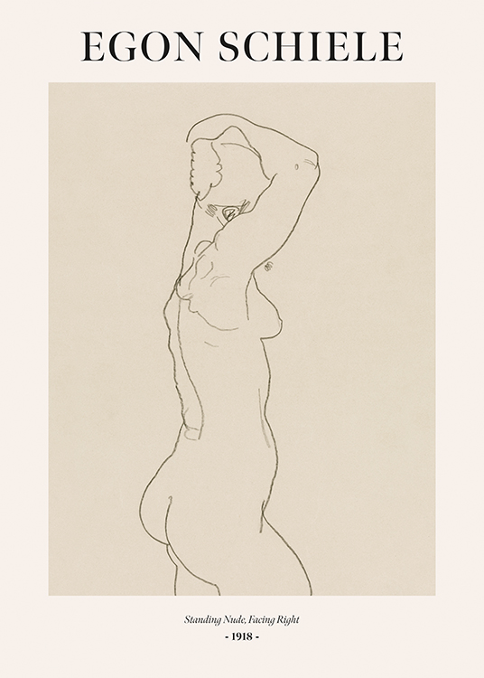  – Zeichnung einer nackten Frau in Beige mit Text oben und unten