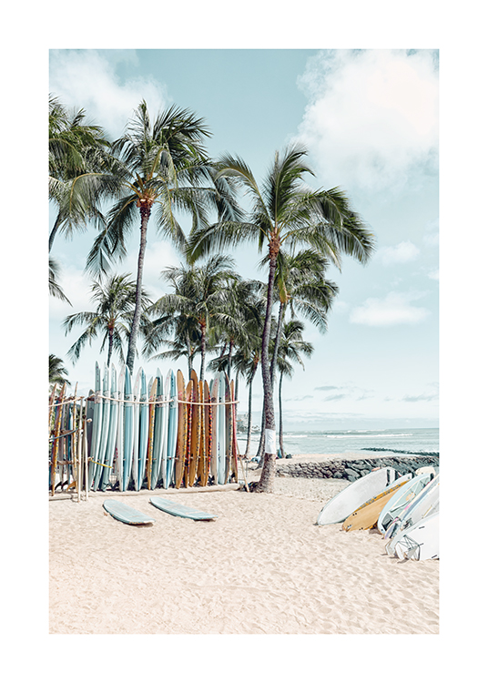  – Fotografie, die einen Strand mit Palmen zeigt, im Hintergrund das Meer