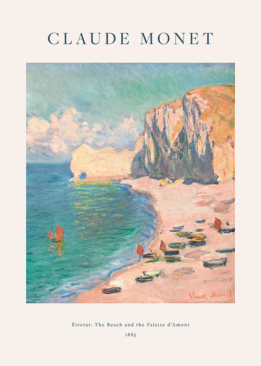  – Malerei eines Strandes am Meer, im Hintergrund Klippen