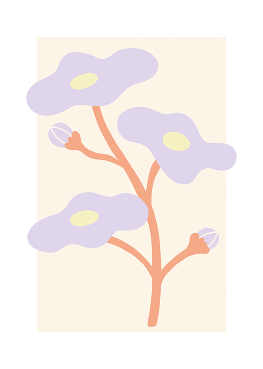 – Poster, das einen Blumenstiel mit mehreren Blüten in Pastelltönen zeigt