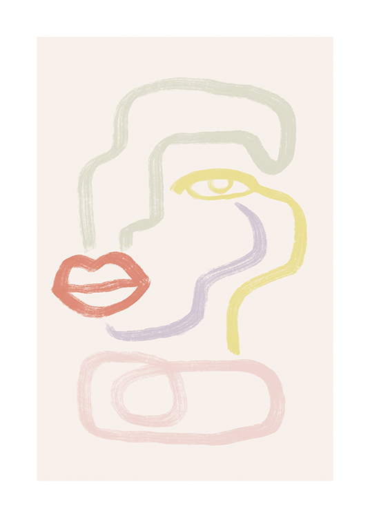  – Line-Art-Illustration in trendigen Pastelltönen