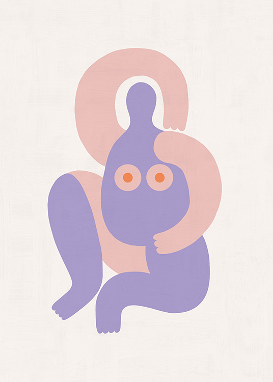  – Abstraktes Poster, das feminine Formen in Lila- und Rosatönen zeigt