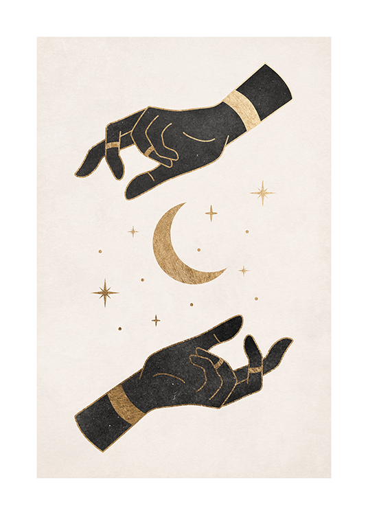  – Poster, das eine Mondsichel in der Mitte zwischen zwei Händen zeigt