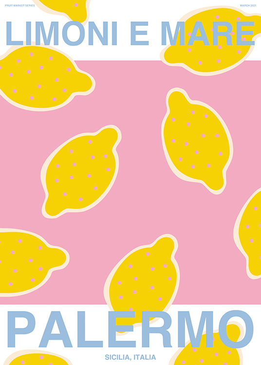  – Grafik mit blauem Text und gelben Zitronen auf weißem und rosa Hintergrund