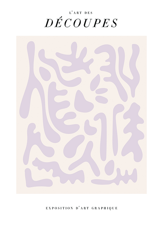  – Grafik mit abstrakten Figuren in Hellviolett auf einem hellbeigen Quadrat
