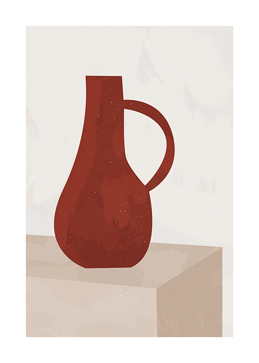  – Illustration einer handgezeichneten Keramikvase in Rot vor beigem Hintergrund