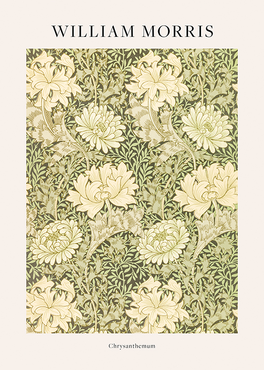  – Blumenmuster-Illustration mit Chrysanthemen und Blättern in Grün