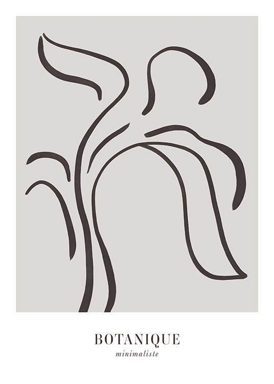  – Illustration in Line Art mit einer dunkelgrauen abstrakten Blume vor einem grauen Hintergrund
