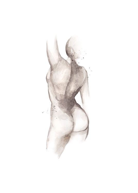  – Skizze des Körpers einer nackten Frau in Rückenansicht vor weißem Hintergrund