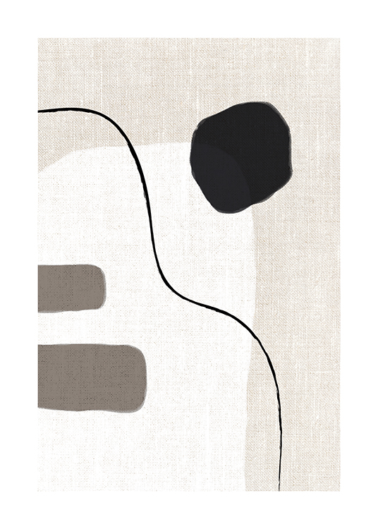 – Illustration mit Linien und Formen in Beige, Weiß und Schwarz auf beigem Hintergrund mit Leinwandstruktur