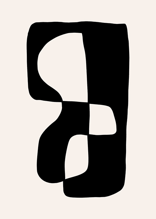 – Grafik mit einer abstrakten geometrischen Figur in Schwarz auf beigem Hintergrund
