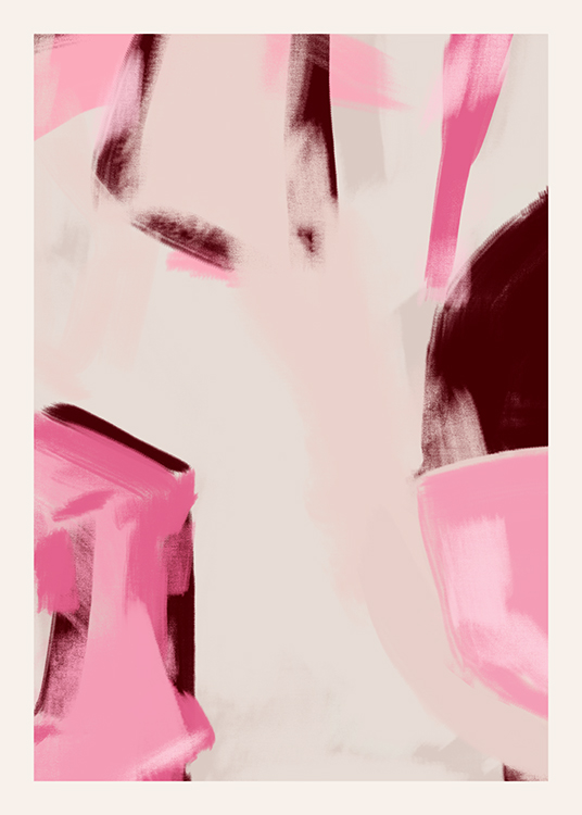 – Illustration mit abstrakten Pinselstrichen in Dunkelrot und Rosa auf hellbeigem Hintergrund