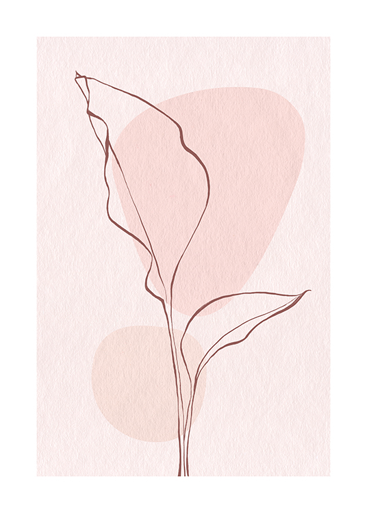 – Illustration mit einem rosa Line-Art-Blatt vor einem rosa Hintergrund mit zwei weißen Kreisen darauf