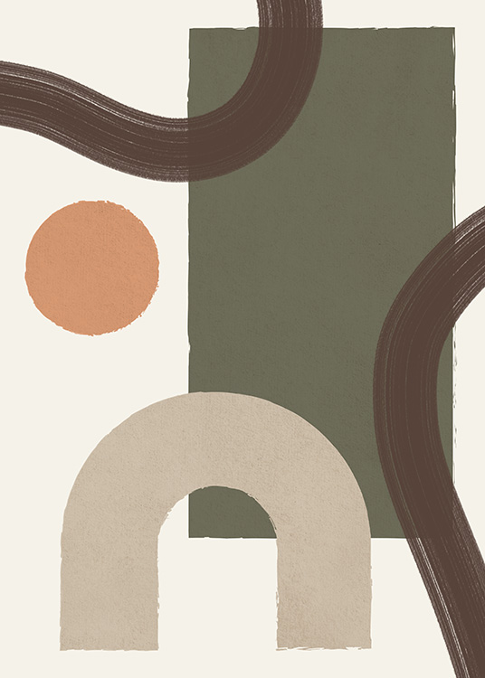 – Cooles geometrisches Poster in Grün-, Braun-, Beige- und Orangetönen