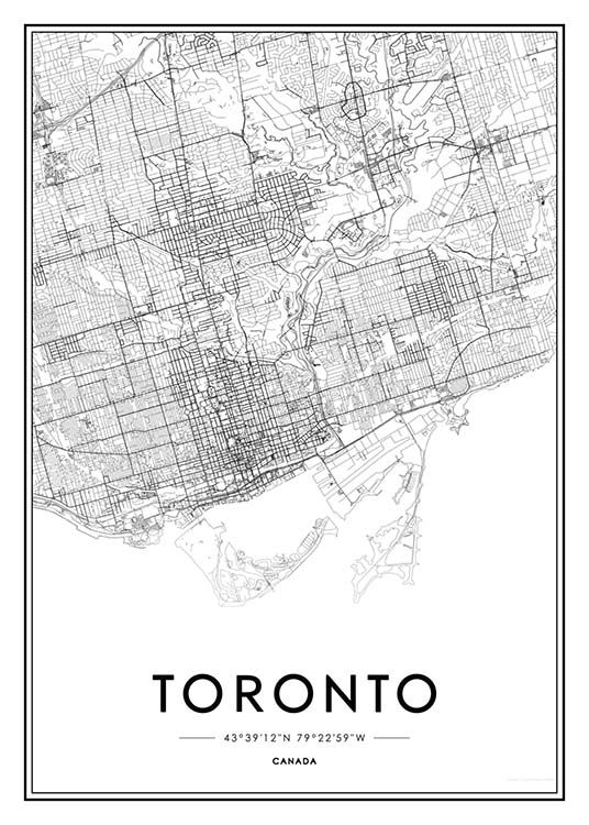  - Moderne schwarzweiße Stadtkarte von Toronto in Kanada.