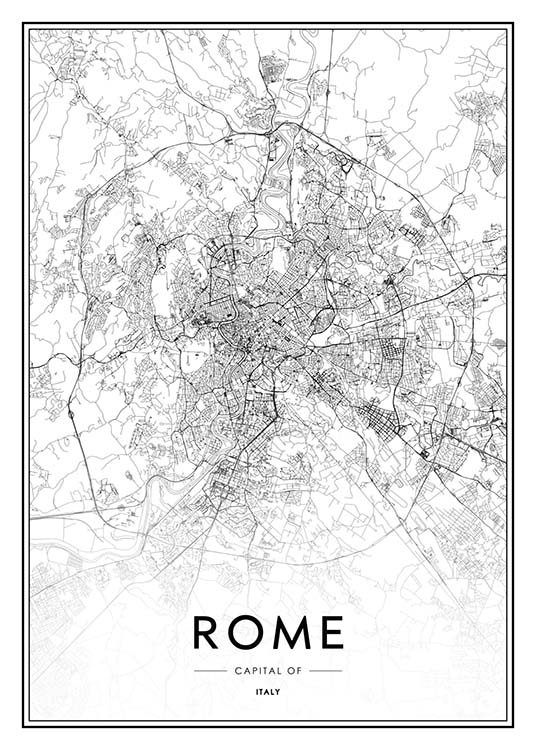  - Schwarzweiße Stadtkarte der italienischen Hauptstadt Rom.