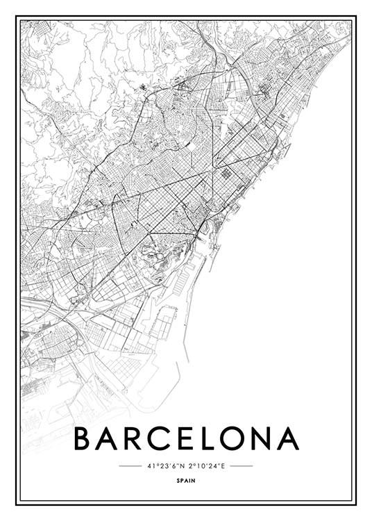  - Stadtkarte von Barcelona und Umgebung in schwarzweiß gehalten.