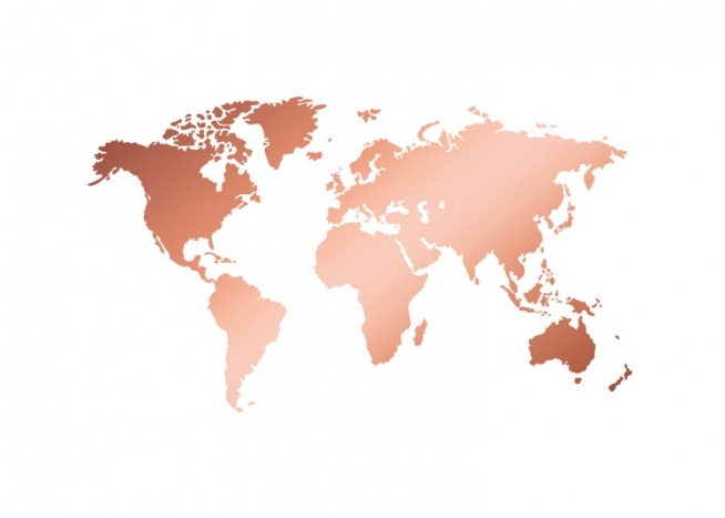  – Illustrierte Weltkarte in Kupfer auf weißem Hintergrund