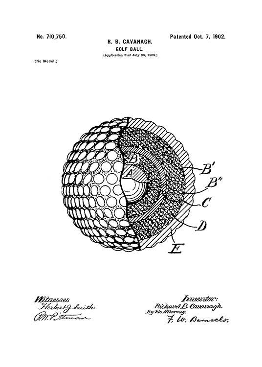  - Schwarzweiße Patentzeichnung eines Golfballs.