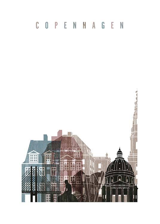  - Schöne Zeichnung der Skyline und Wahrzeichen Kopenhagens.