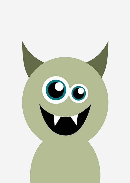  - Poster mit dem süßen grünen Teufelchen namens Hedwig auf grauem Hintergrund  - passend für jedes Kinderzimmer.