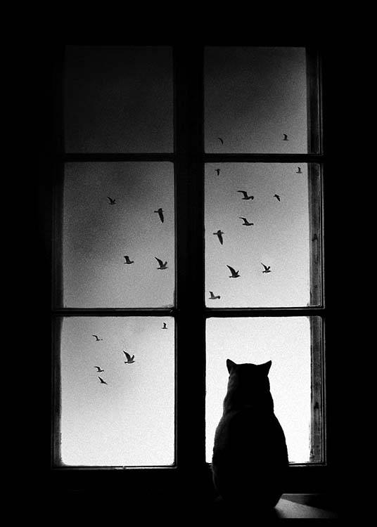 Cat In Window Poster / Schwarz-Weiß bei Desenio AB (2675)