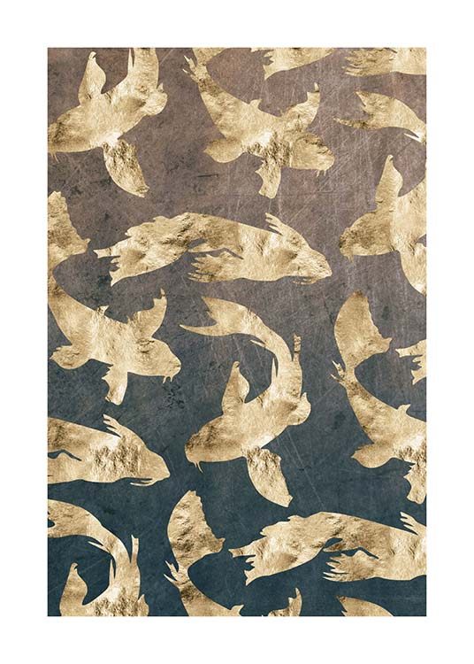Golden Fishes Pattern Poster / Grafische Kunst bei Desenio AB (3183)