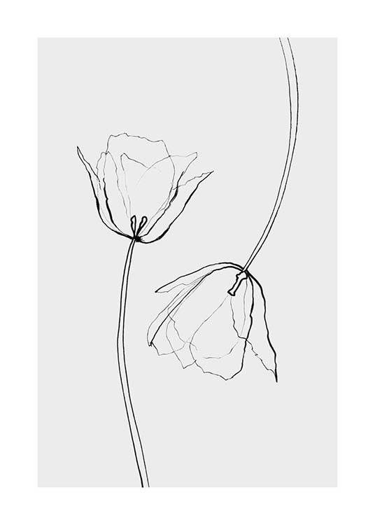 Line Tulips Poster / Schwarz-Weiß bei Desenio AB (3601)