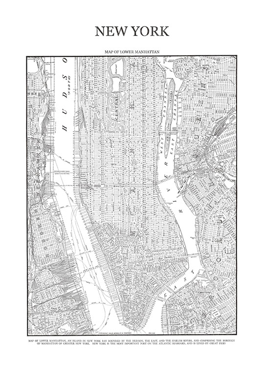 Map Of Manhattan, Poster / Schwarz-Weiß bei Desenio AB (7419)