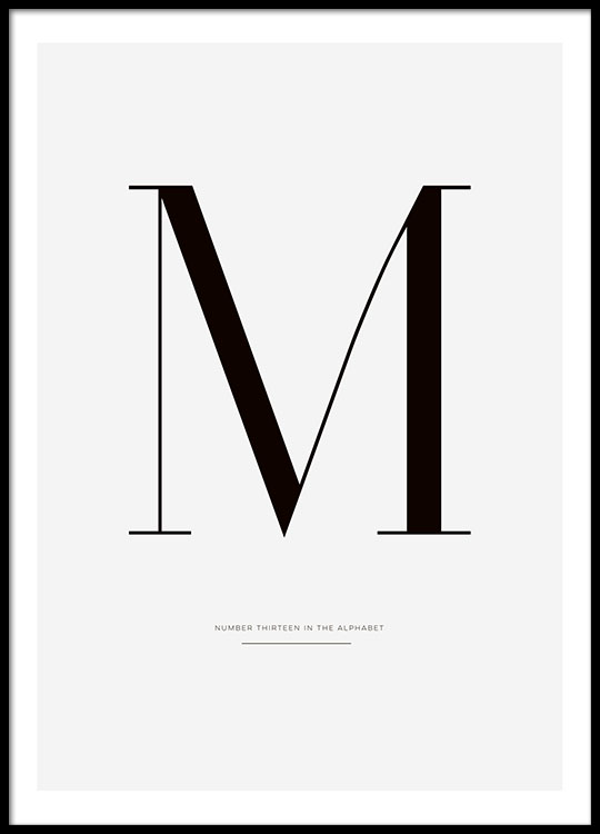 schwarz weißes typografie poster mit dem buchstaben m poster online m m christmas story
