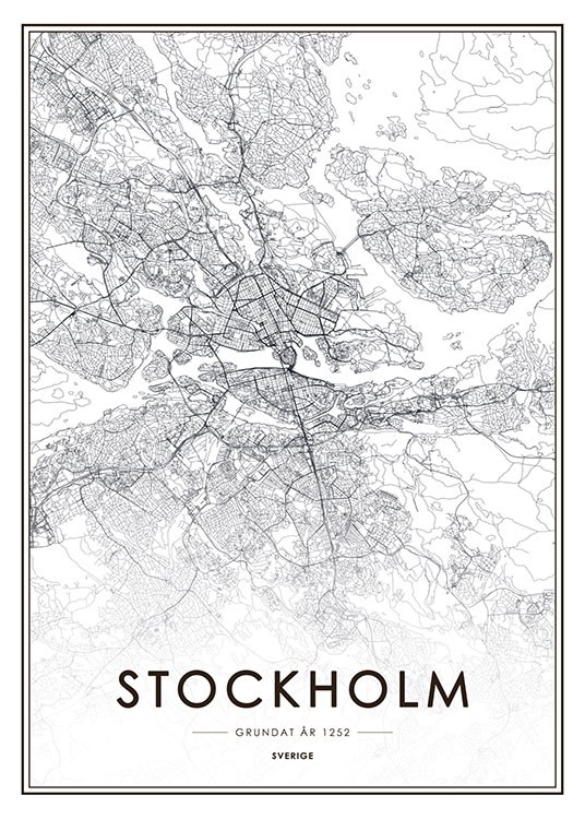 Stockholm Map, Poster / Schwarz-Weiß bei Desenio AB (8131)