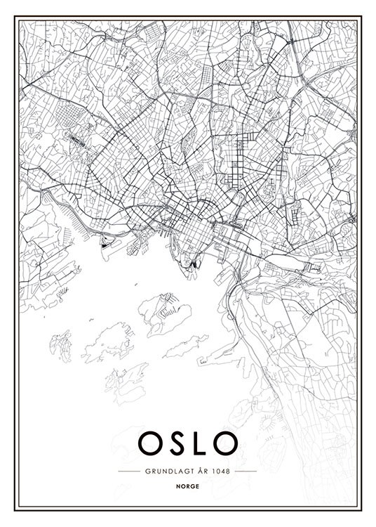 Oslo Map B&W, Poster / Schwarz-Weiß bei Desenio AB (8177)