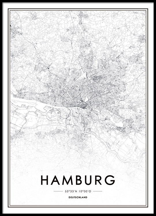 hamburg karte schwarz weiß Poster Mit Stadtplan Von Hamburg Moderne Trendige Poster Online Desenio De hamburg karte schwarz weiß