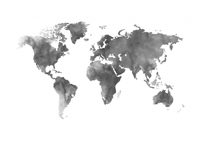  – Aquarell einer grauen Weltkarte auf weißem Hintergrund