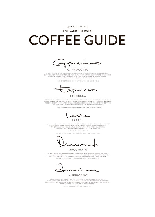 Five Coffee Classics, Poster / Küchenposter bei Desenio AB (8556)