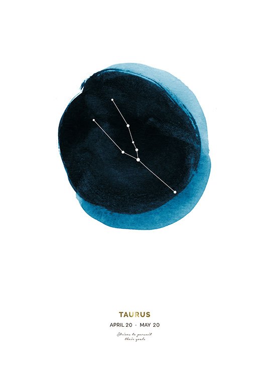  – Sternzeichen Stier mit einem blauen Kreis dahinter und Text auf weißem Hintergrund