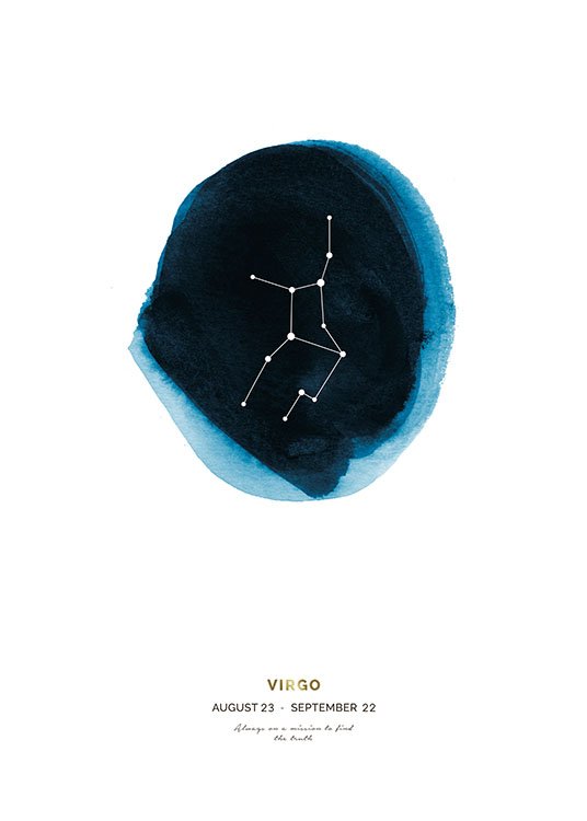  – Sternzeichen Jungfrau in einem blauen Kreis in Aquarell auf weißem Hintergrund gemalt