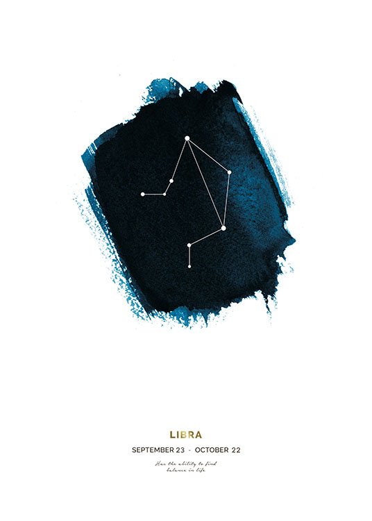  – Sternzeichen Waage vor einer blauen Form mit Text am unteren Rand