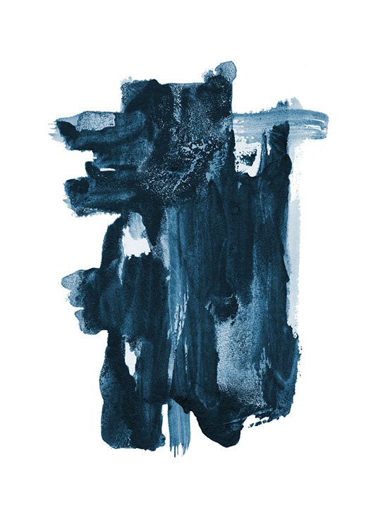  – Abstrakte Malerei mit einer blauen abstrakten Form auf weißem Hintergrund