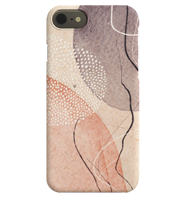  – iPhone-Hülle mit abstrakten Formen in Lila und Rosa und einer Form aus weißen Punkten