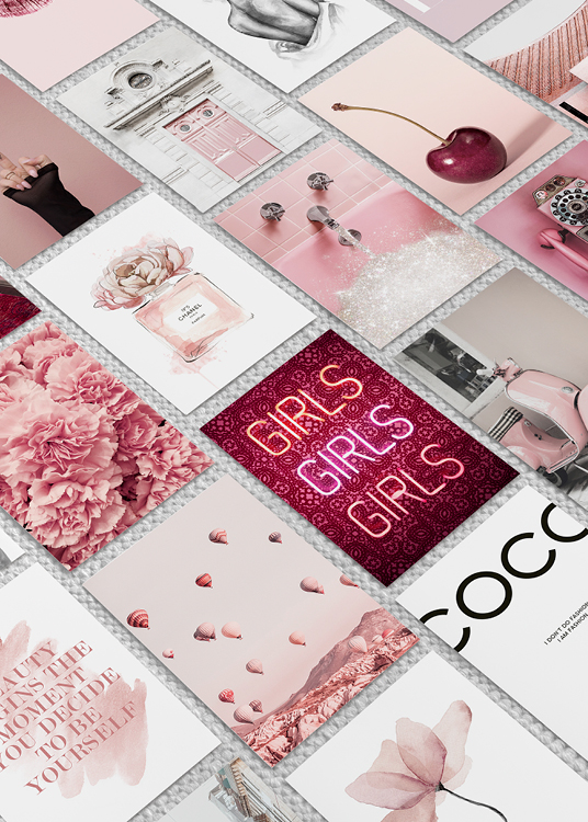 – Collage-set mit 20 rosa Trendpostern im A5-Format