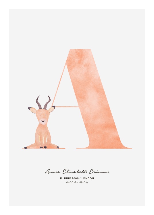  - Buchstabenposter mit illustriertem Buchstaben und süßem Design in Pastellfarben